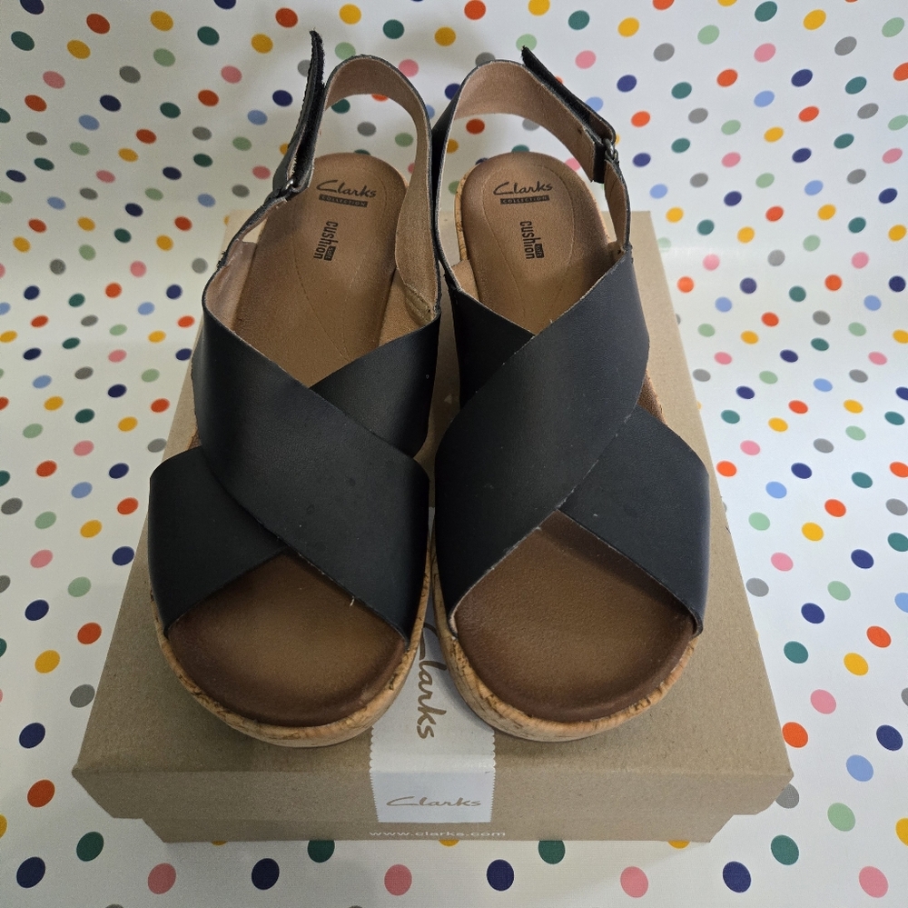 Clarks Collection Soft Cushion Stasha Hale Comf Platform Wedge Sandal 10 Black